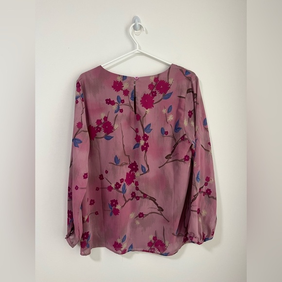 Pink Purple Flowy Floral Blouse Long Sleeve Loose Top Lagenlook - Picture 2 of 3